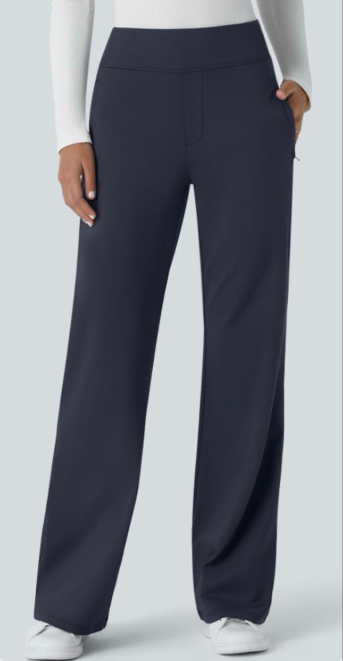 Halara Flex Mid RIse Navy Blue work pull on pants side zipper flare leg XS NWOT